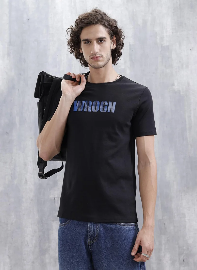 روجن Laser Cut Lenticular Print Slim Fit Cotton T-Shirt | Black